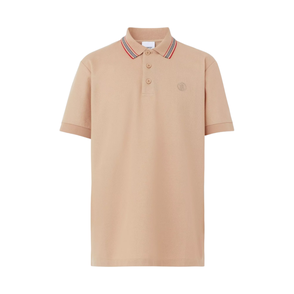 버버리 아이콘 스트라이프 칼라 코튼 피케 폴로 셔츠 소프트 펀(Burberry Icon Stripe Collar Cotton Pique Polo Shirt Soft Fawn) - 1