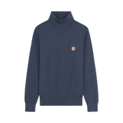 Maison Kitsune Fox Head Patch Turtleneck Pullover Blue Melange
