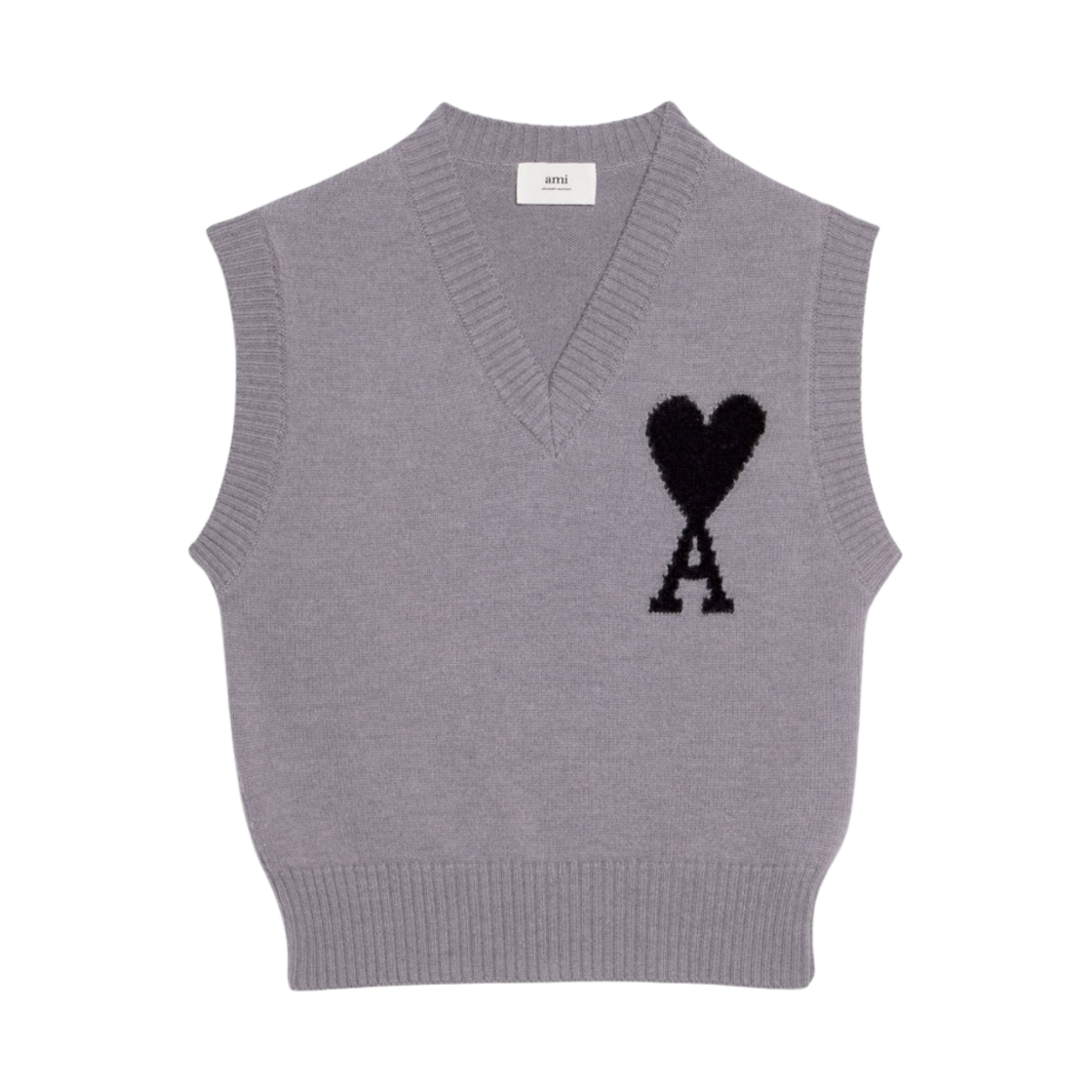 아미 빅 하트 로고 슬리브리스 인타르시아 스웨터 그레이 블랙(AMI de Coeur Sleeveless Intarsia Sweater Off Grey Black) - 1