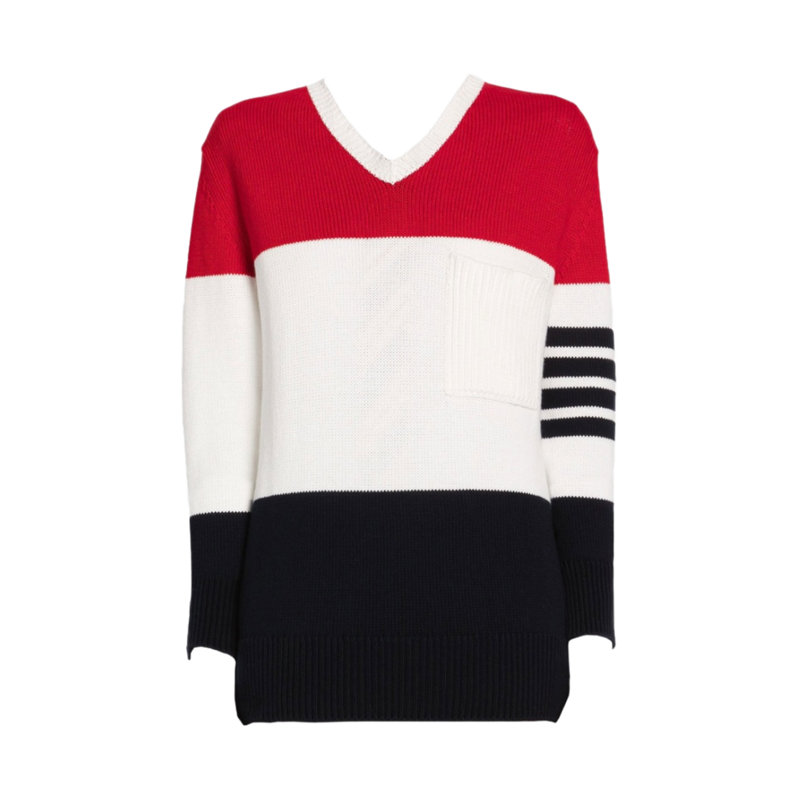 (W) 톰브라운 코튼 저지 플라워 사선 브이넥 풀오버 트라이컬러((W) Thom Browne Cotton Jersey Flower 4-Bar V-Neck Pullover Tricolor) - 1