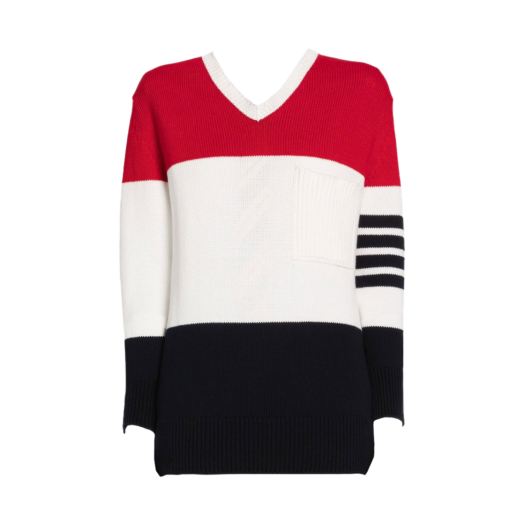 (W) Thom Browne Cotton Jersey Flower 4-Bar V-Neck Pullover Tricolor