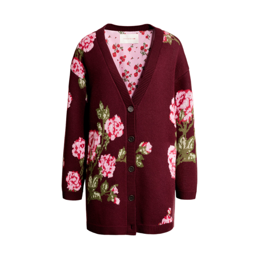 (W) H&M x Magda Butrym Wool Blend Jacquard Knit Cardigan Burgundy Rose