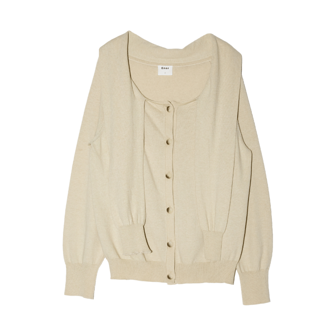 BESSKN001BG Enor Women Layered Off Shoulder Cardigan  Beige