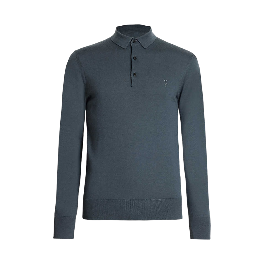올 세인츠 모드 메리노 롱 슬리브 폴로 셔츠 비틀 블루(All Saints Mode Merino Long Sleeve Polo Shirt Beetle Blue)