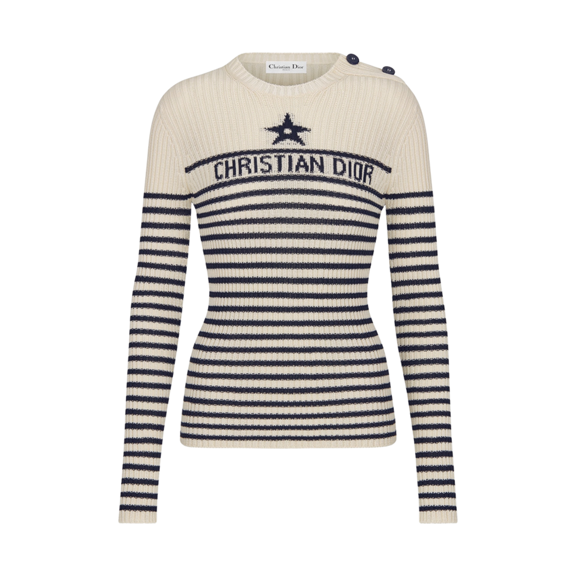244S10AM730-X5801 (W) Dior Dioriviera Sweater Ecru Navy Blue Knit Signature