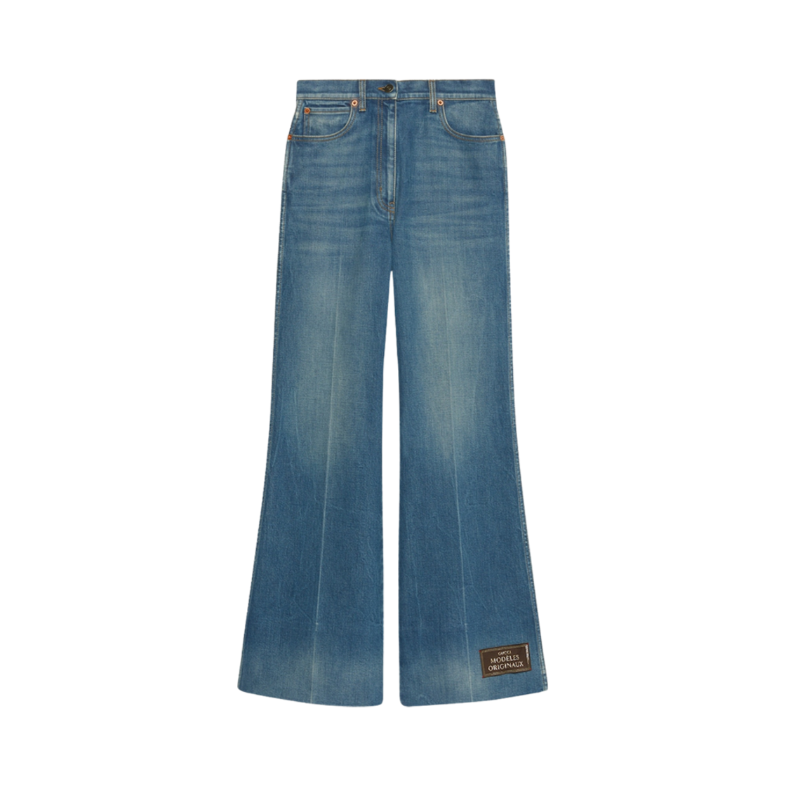 (W) 구찌 데님 플레어 트라우저 라벨 다크 블루((W) Gucci Denim Flare Trouser with Label Dark Blue) - 1