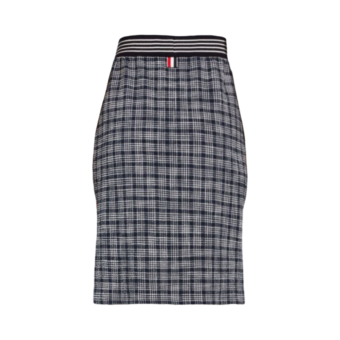 (W) 톰브라운 마이크로 사선 체크 코튼 버튼 플래킷 니 렝스 스커트 네이비 텍스쳐드((W) Thom Browne Micro 4-Bar Check Cotton Tweed Button Placket Knee Length Skirt Navy Textured) - 2