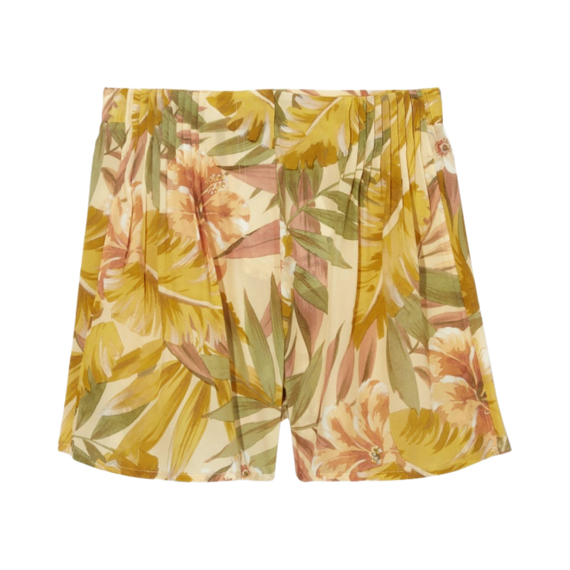 (W) 코스 플로럴 프린트 실크 쇼츠 옐로우 그린((W) COS Floral Print Silk Shorts Yellow Green) - 1