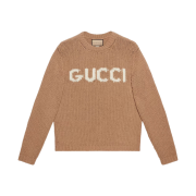 Gucci Intarsia Knit Wool Jumper Camel Ivory
