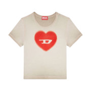 (W) Diesel T-Ele Ribbed T-Shirt with Watercolour Heart D Beige