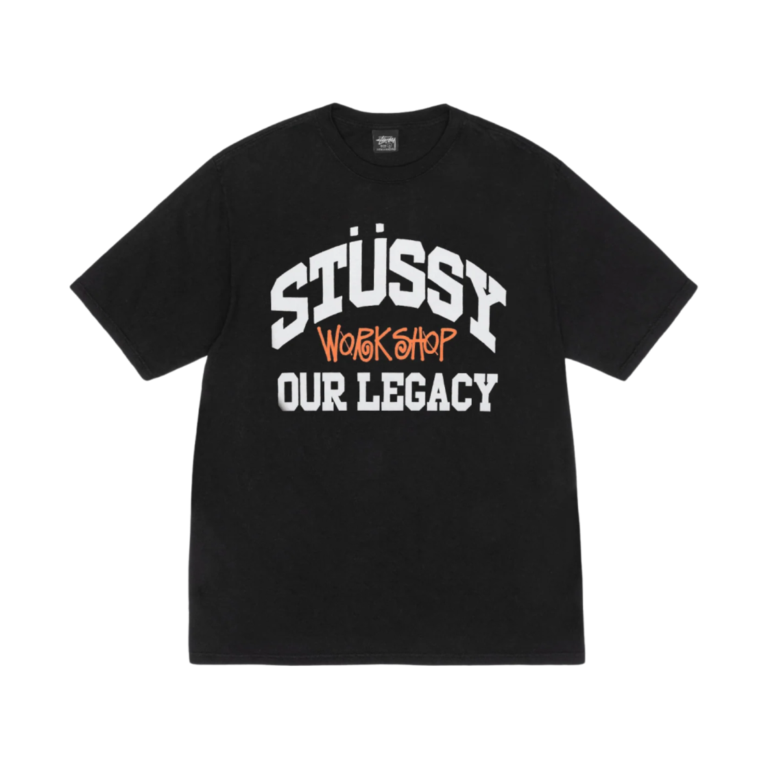 스투시 x 아워레가시 워크샵 피그먼트 다이드 컬리지에이트 티셔츠 블랙(Stussy x Our Legacy Work Shop Pigment Dyed Collegiate T-Shirt Black)