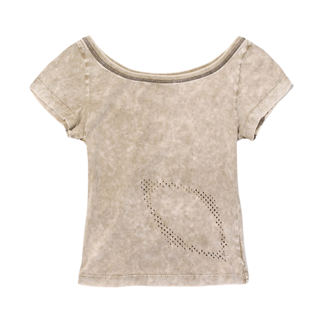 (W) 미스치프 블리치드 와이드 넥 티셔츠 블리치드 카키 베이지((W) Mischief Bleached Wide Neck T-Shirt Bleached Khaki Beige)