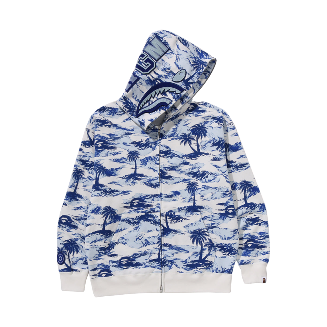 베이프 팜 트리 카모 릴렉스드 핏 샤크 풀 집 후드 블루(BAPE Palm Tree Camo Relaxed Fit Shark Full Zip Hoodie Blue) - 1