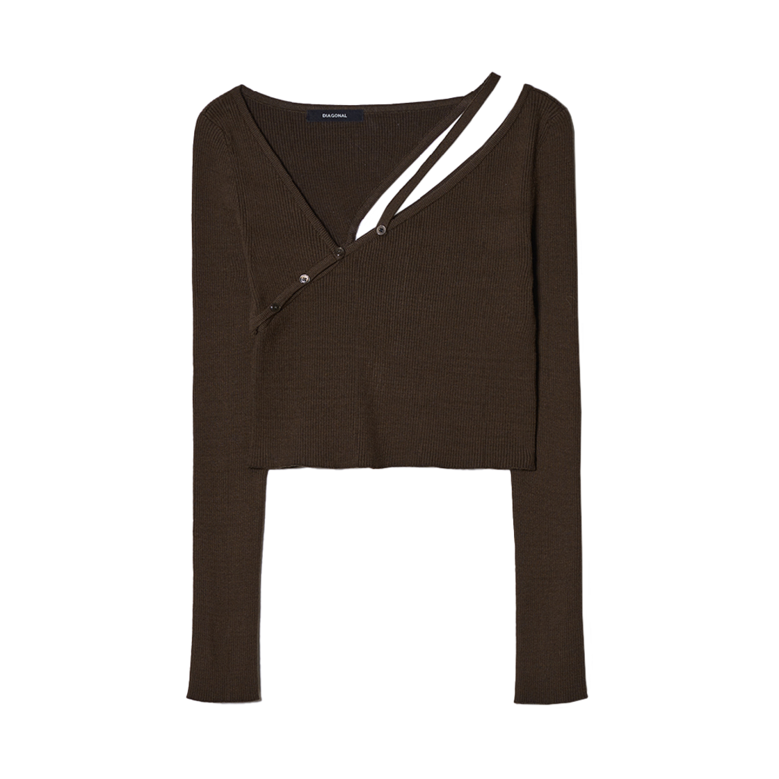 다이애그널 스트랩 버튼 니트 탑 브라운