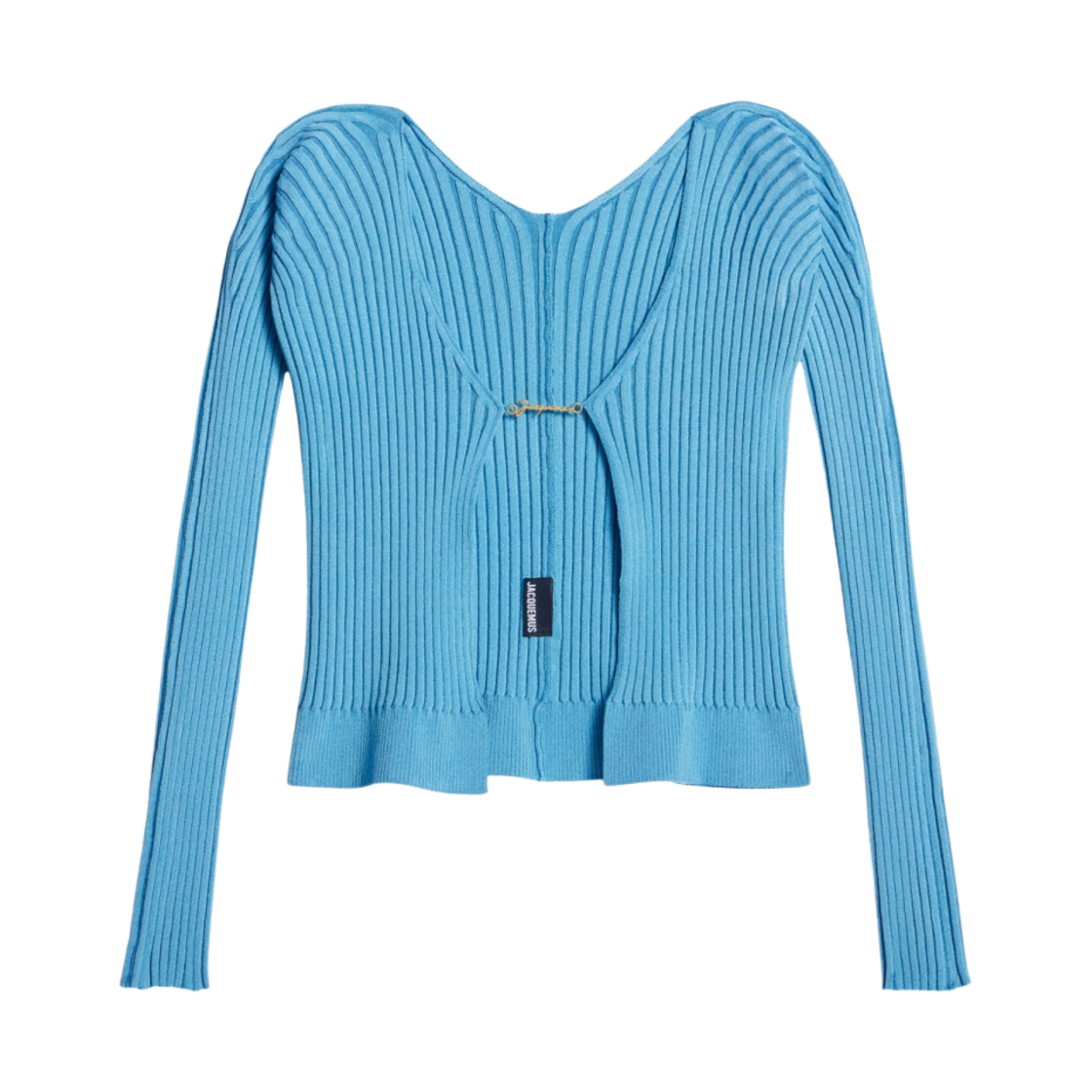 (W) 자크뮈스 라 마이유 프랄루 랑그 마이크로 참 로고 가디건 라이트 블루((W) Jacquemus La Maille Pralu Longue Micro Charm Logo Cardigan Light Blue)