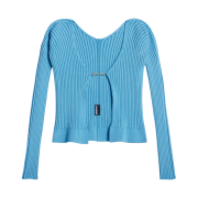 (W) Jacquemus La Maille Pralu Longue Micro Charm Logo Cardigan Light Blue