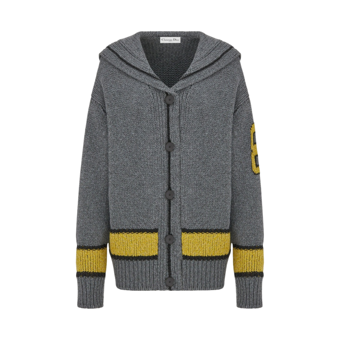 (W) 디올 가디건 세일러 칼라 울 캐시미어 시그니쳐 온 더 백 그레이 옐로우