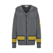 (W) Dior Cardigan Sailor Collar Wool Cashmere With Signature on the back Gray Yellow