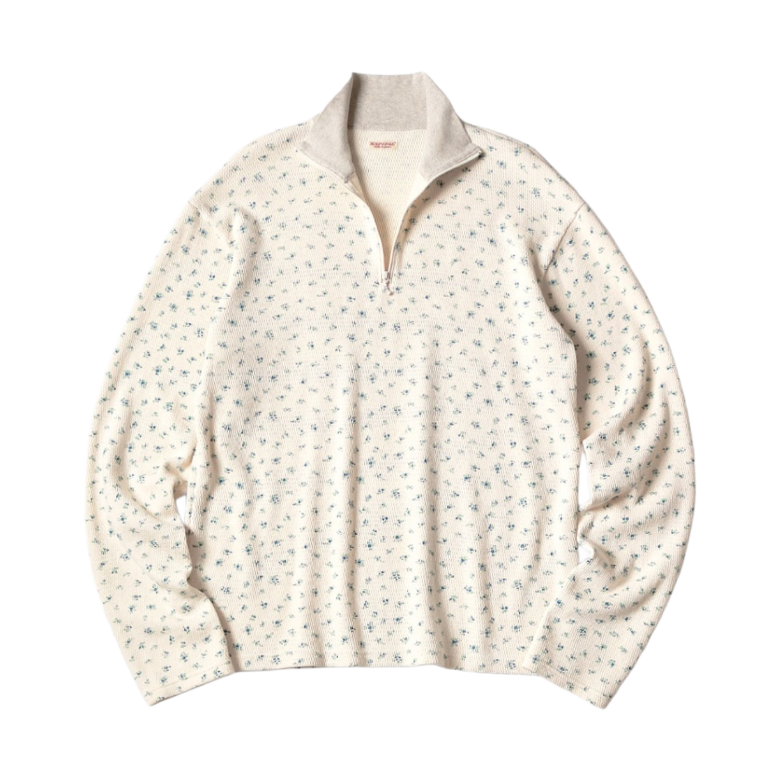 캐피탈 와플 저지 스몰 플라워 PT 하프 집 롱 슬리브 블루