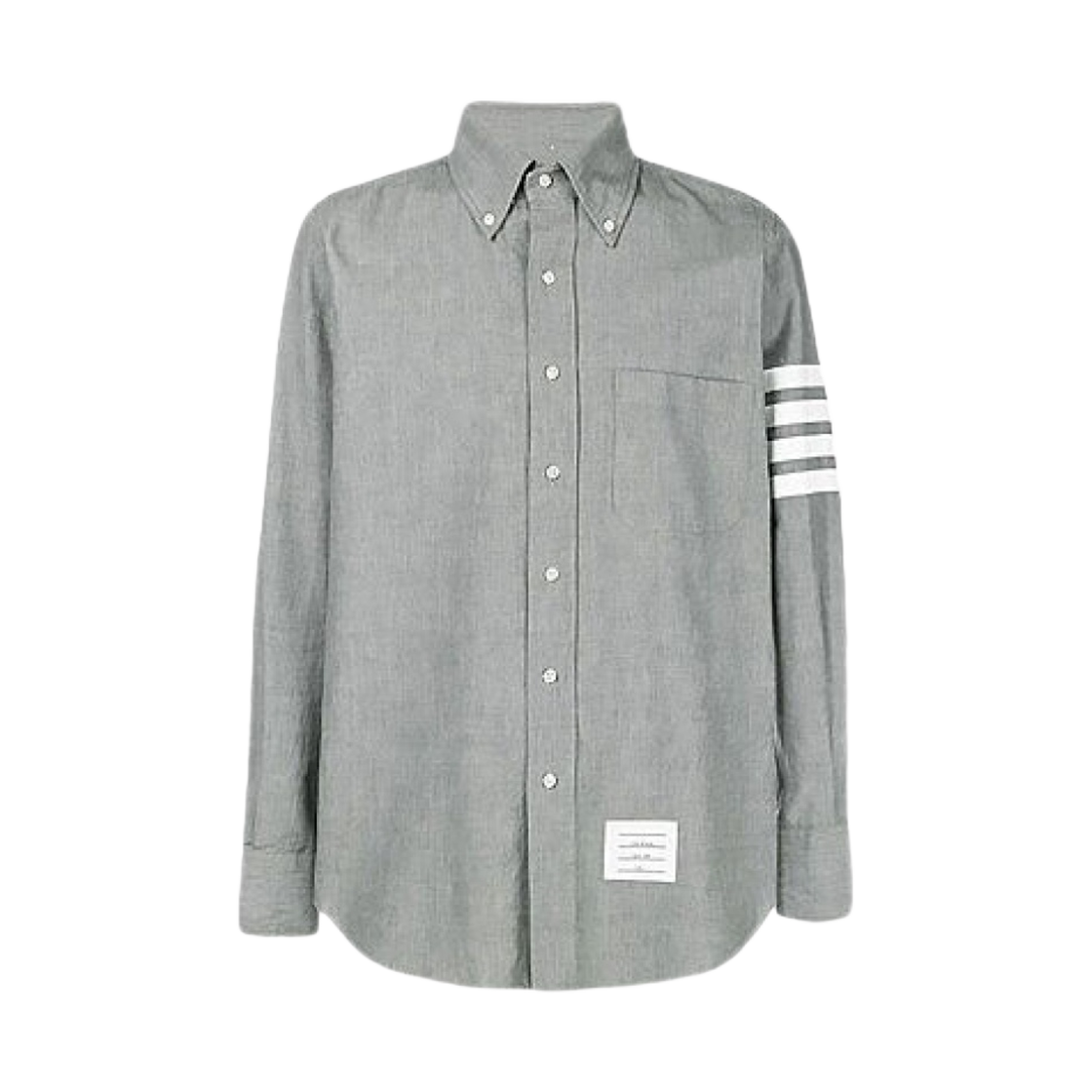 톰브라운 샴브레이 프린티드 사선 네임택 스트레이트 핏 셔츠 미디움 그레이(Thom Browne Chambray Printed 4-Bar Nametag Straight Fit Shirt Medium Grey)