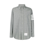 Thom Browne Chambray Printed 4-Bar Nametag Straight Fit Shirt Medium Grey