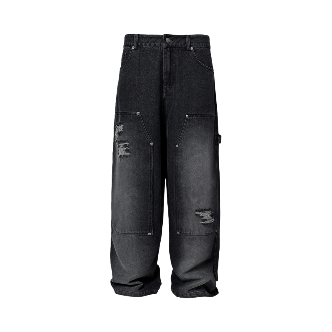 TP0057 Flavorism Double Knee Carpenter Wide Denim Pants Black