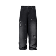 Flavorism Double Knee Carpenter Wide Denim Pants Black