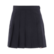 (W) Thom Browne Plain Weave Dropped Back Pleated School Uniform Mini Skirt Navy