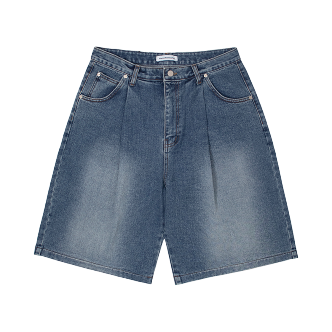 24HSCDMHP02BLU Cactusdonutmarket One Tuck Bermuda Denim Pants - Blue