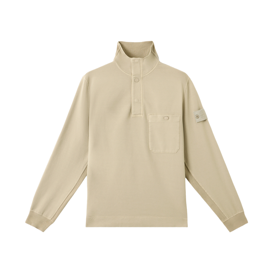 스톤 아일랜드 6100013 코튼 스트레치 플리스 고스트 하프 스냅 스웨트셔츠 포켓 앤 립드 인레이 베이지 - 25SS