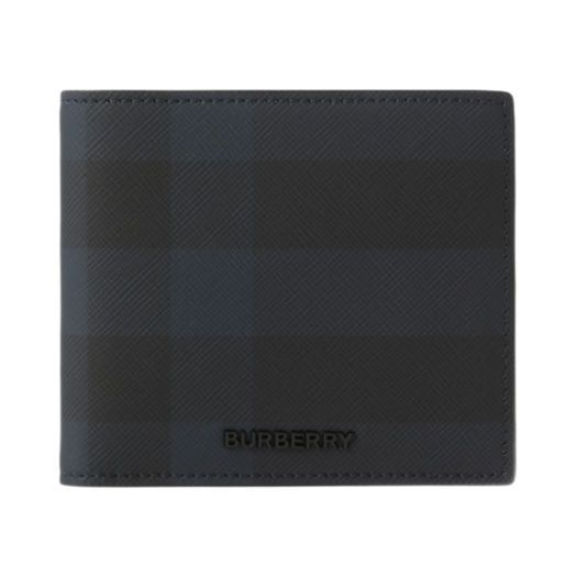 8073280 Burberry Check and Leather Bifold Wallet Navy