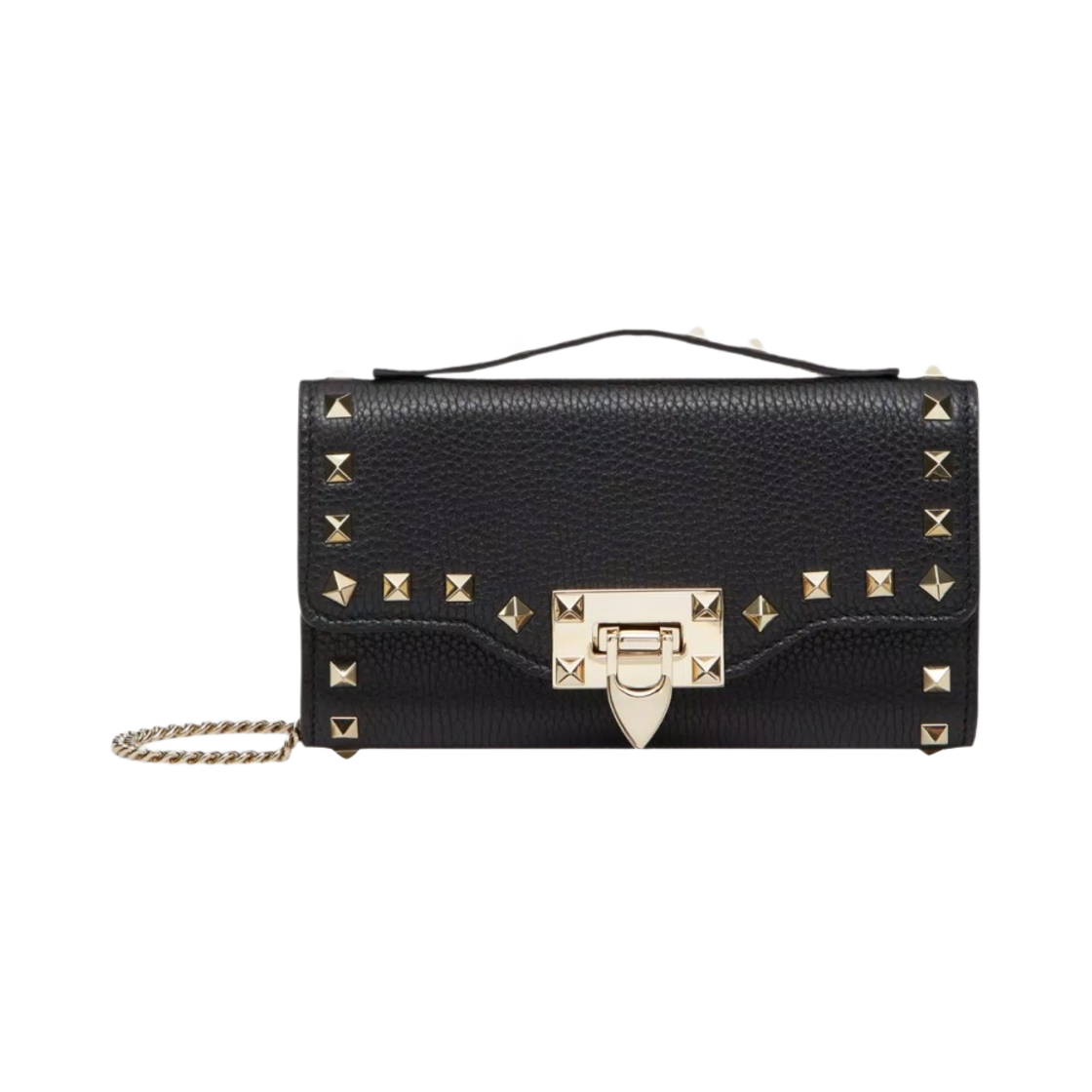 발렌티노 락스터드 그레이니 카프스킨 체인 스트랩 지갑 블랙(Valentino Rockstud Grainy Calfskin Wallet with Chain Strap Black) - 1