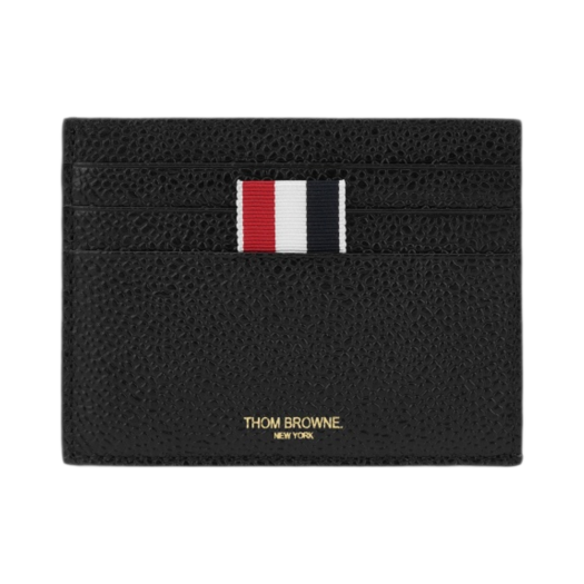 MAW031L-00198-001 Thom Browne Pebble Grain Leather Stripe Note Compartment Card Holder Black