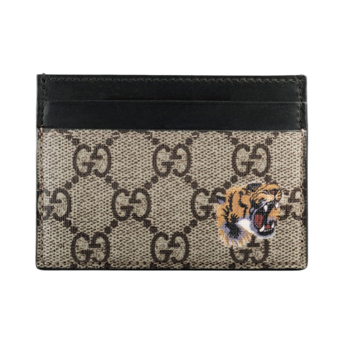 구찌 베스트리에 타이거 프린트 카드 케이스 베이지 에보니(Gucci Bestiary Tiger Print Card Case Beige Ebony) - 1