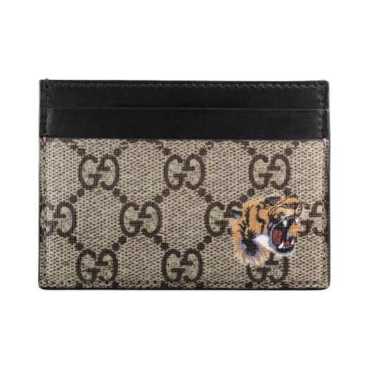 Gucci Bestiary Tiger Print Card Case Beige Ebony