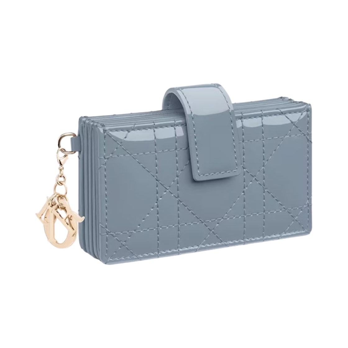 S0074OVRB-M81B Dior Lady 5-Gusset Card Holder Patent Cannage Calfskin Sky Blue