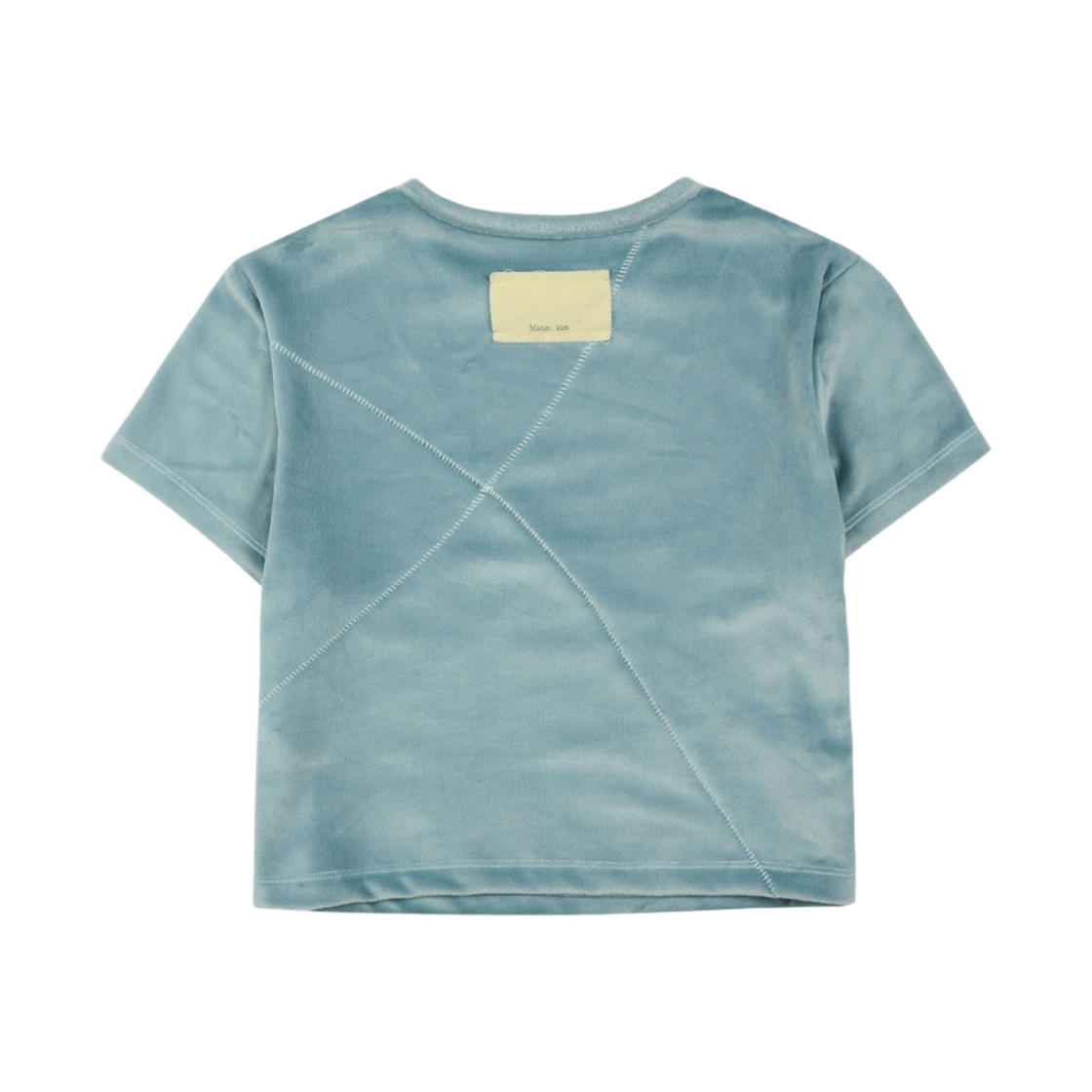(W) 마뗑킴 벨루어 스티치 크롭탑 블루((W) Matin Kim Velour Stitch Crop Top Blue) - 2