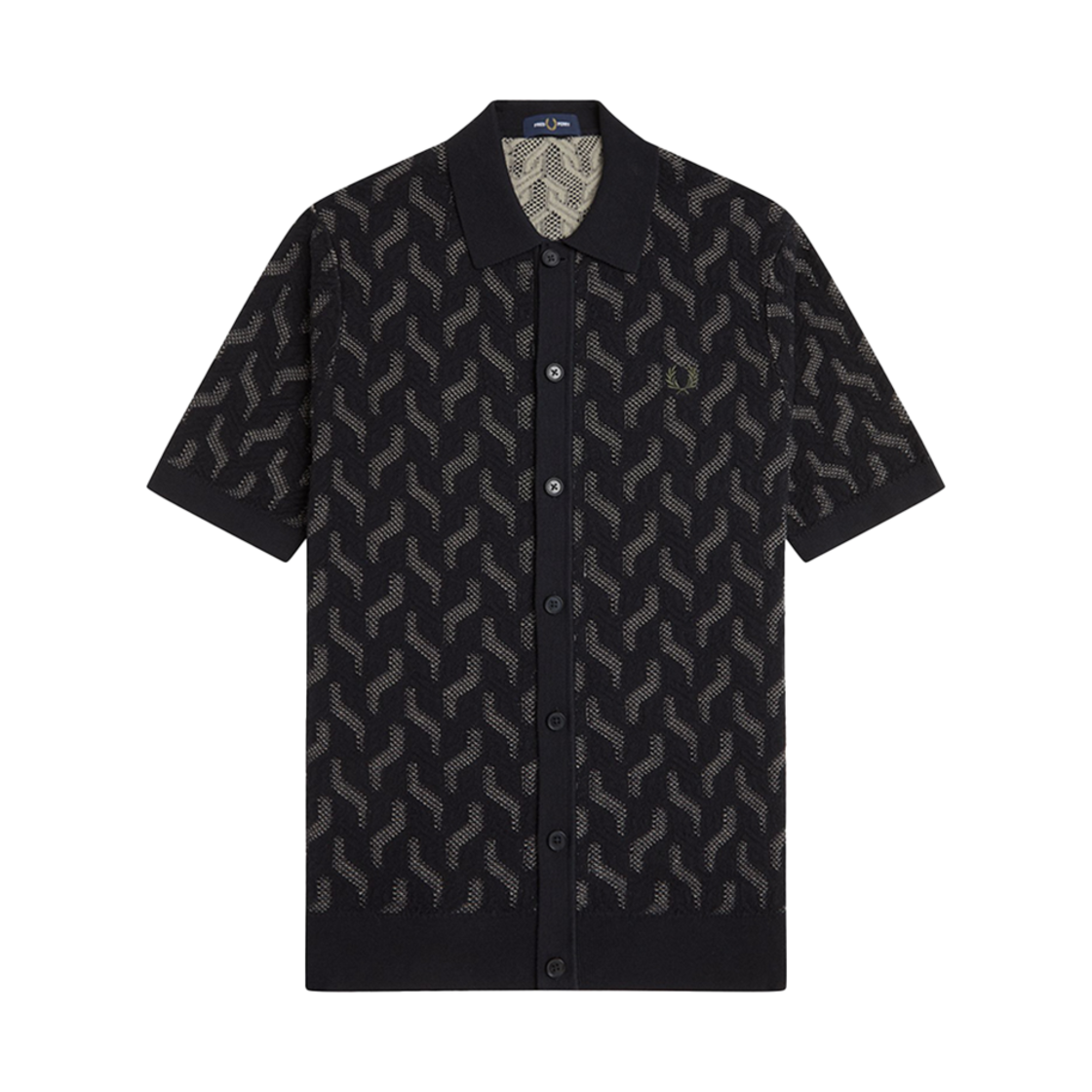 AFPM2519716-102 Fred Perry Pointelle Cable Knitted Shirt Black