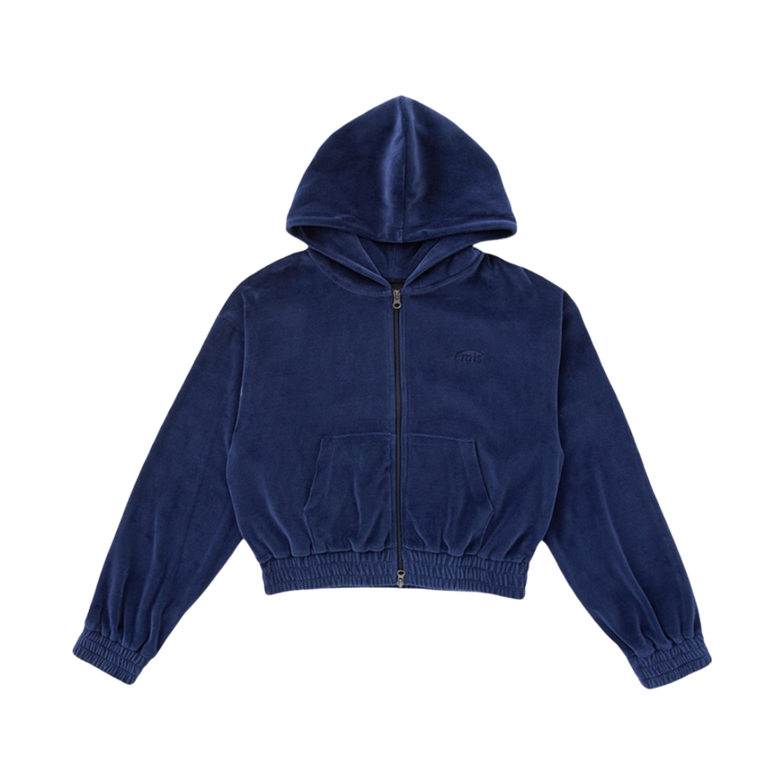 (W) 이미스 크롭 벨루어 후드 집업 네이비((W) Emis Cropped Velour Hood Zip Up Navy)