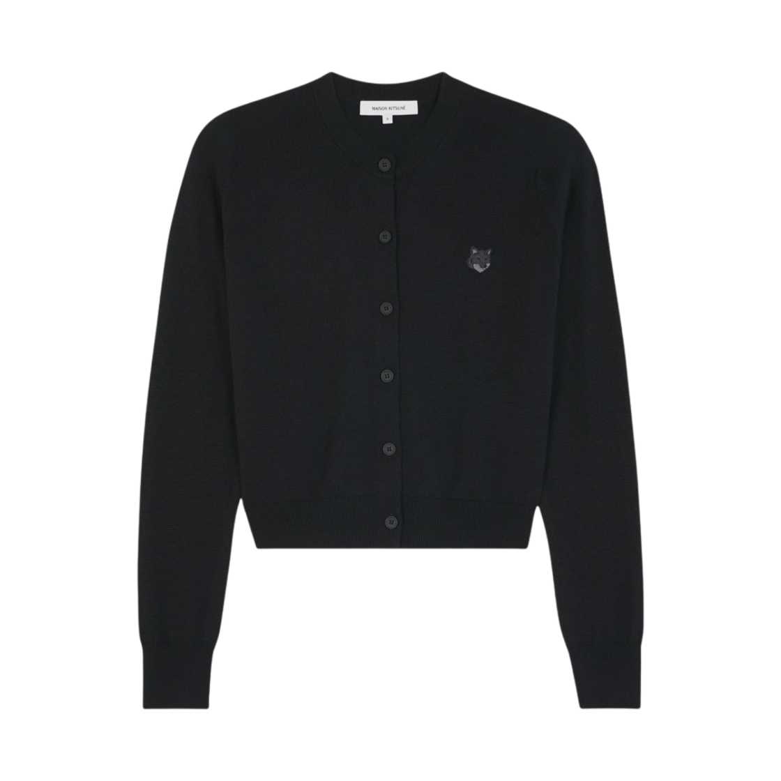 (W) 메종 키츠네 볼드 폭스 헤드 패치 레귤러 가디건 블랙((W) Maison Kitsune Bold Fox Head Patch Regular Cardigan Black)