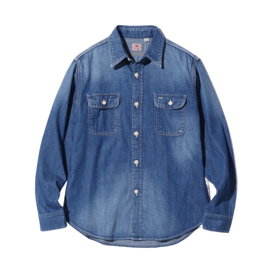 SC29249SW Sugar Cane Denim Work Shirt Aged Model Blue Hard Wash