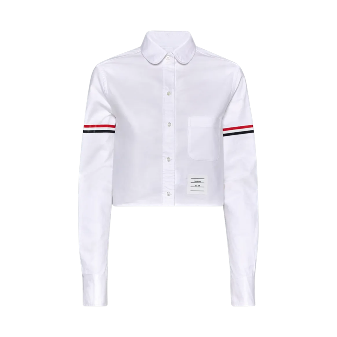 (W) 톰브라운 옥스포드 암밴드 라운드 칼라 크롭 셔츠 화이트((W) Thom Browne Oxford Armband Round Collar Cropped Shirt White) - 1