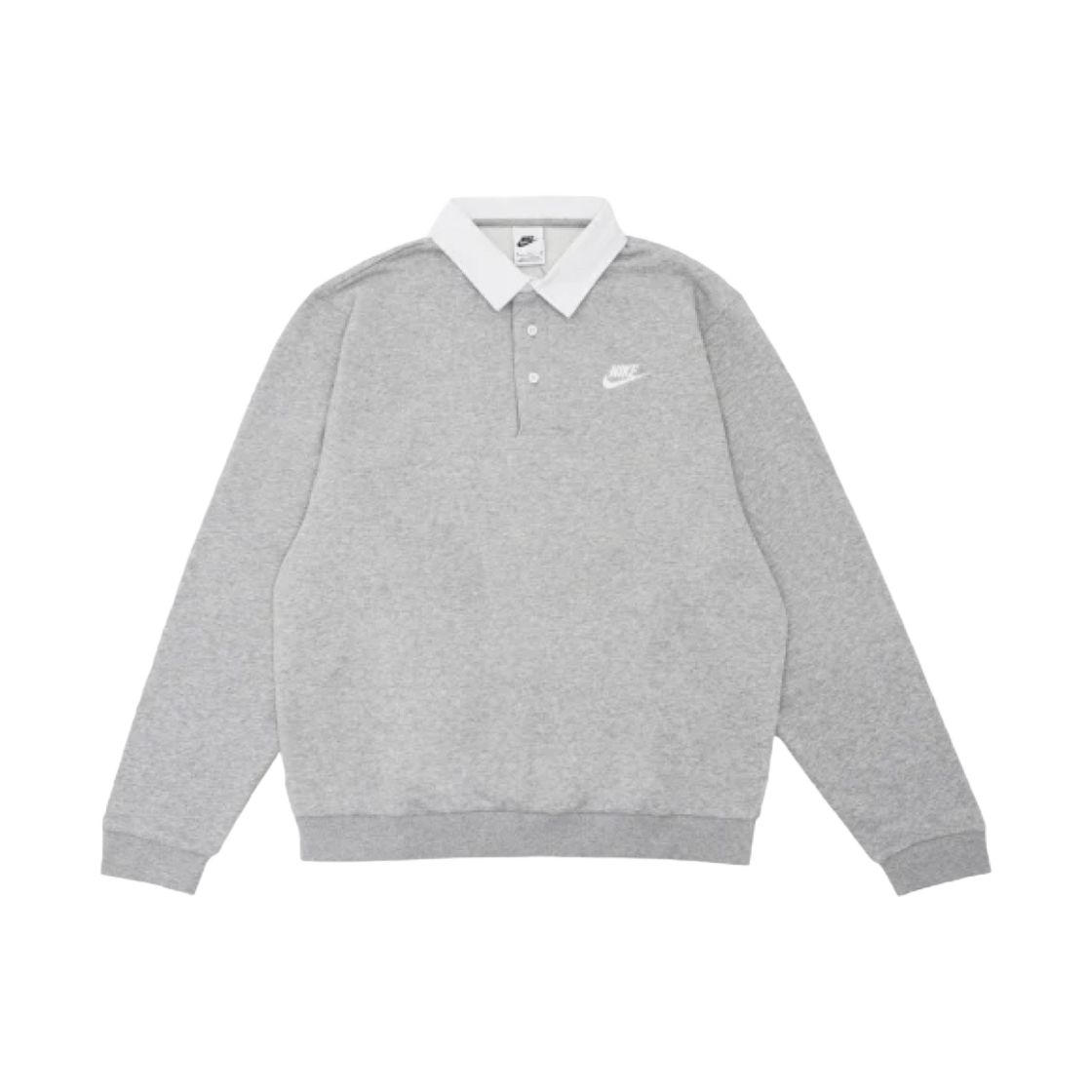 DX0538-063 Nike Club Fleece Brushed Back Long Sleeve Polo Shirt Dark Grey Heather - Asia