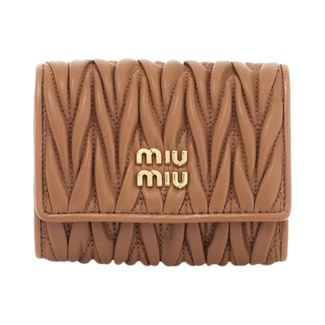 5MH033-2FPP-F098L Miu Miu Small Matelasse Nappa Leather Wallet Caramel