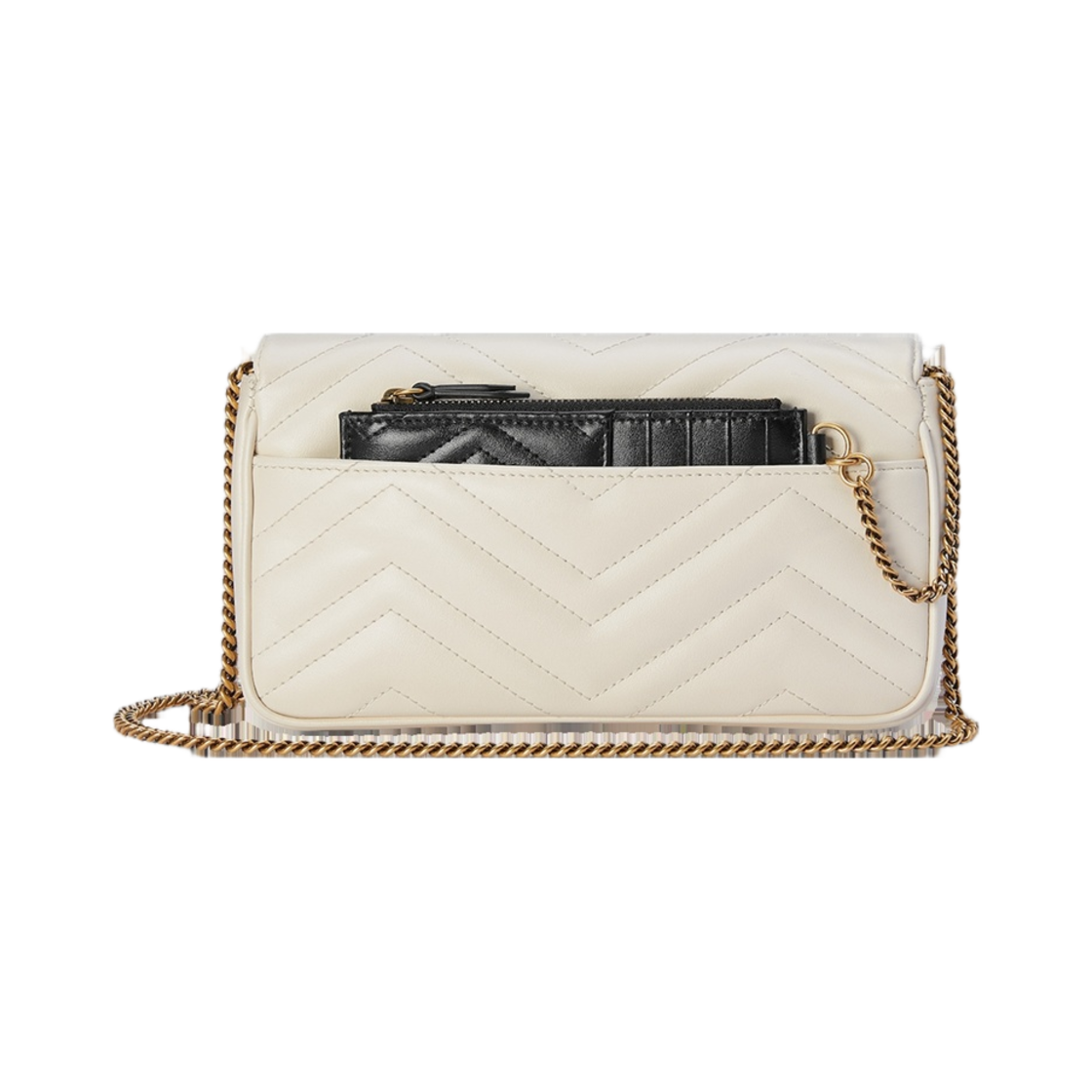 구찌 GG 마몽 미니 카드 케이스 체인 지갑 화이트 레더(Gucci GG Marmont Mini Card Case Chain Wallet White Leather) - 4