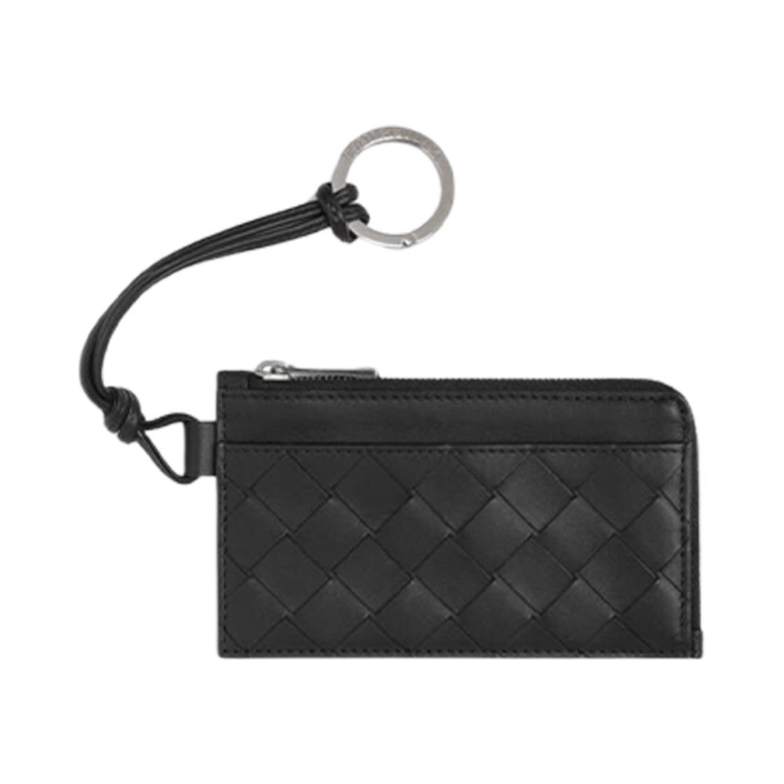 775544VCPQ38803 Bottega Veneta Intrecciato L-Zippered Card Holder On Strap Black