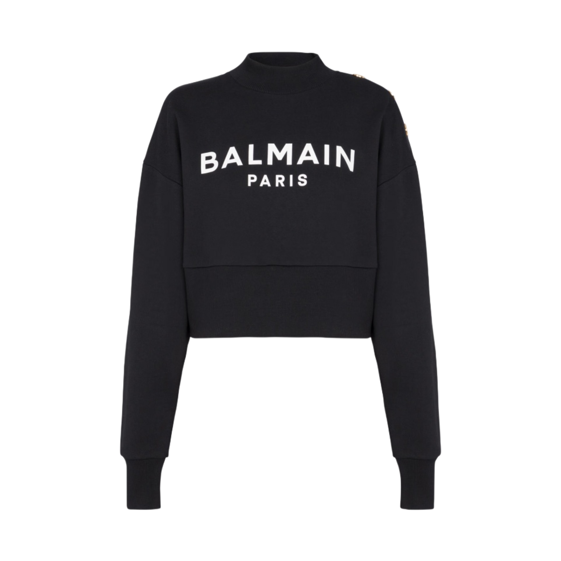발망 에코 리스폰시블 코튼 크롭 로고 프린트 스웨트셔츠 블랙(Balmain Eco-Responsible Cotton Cropped Logo Print Sweatshirt Black)