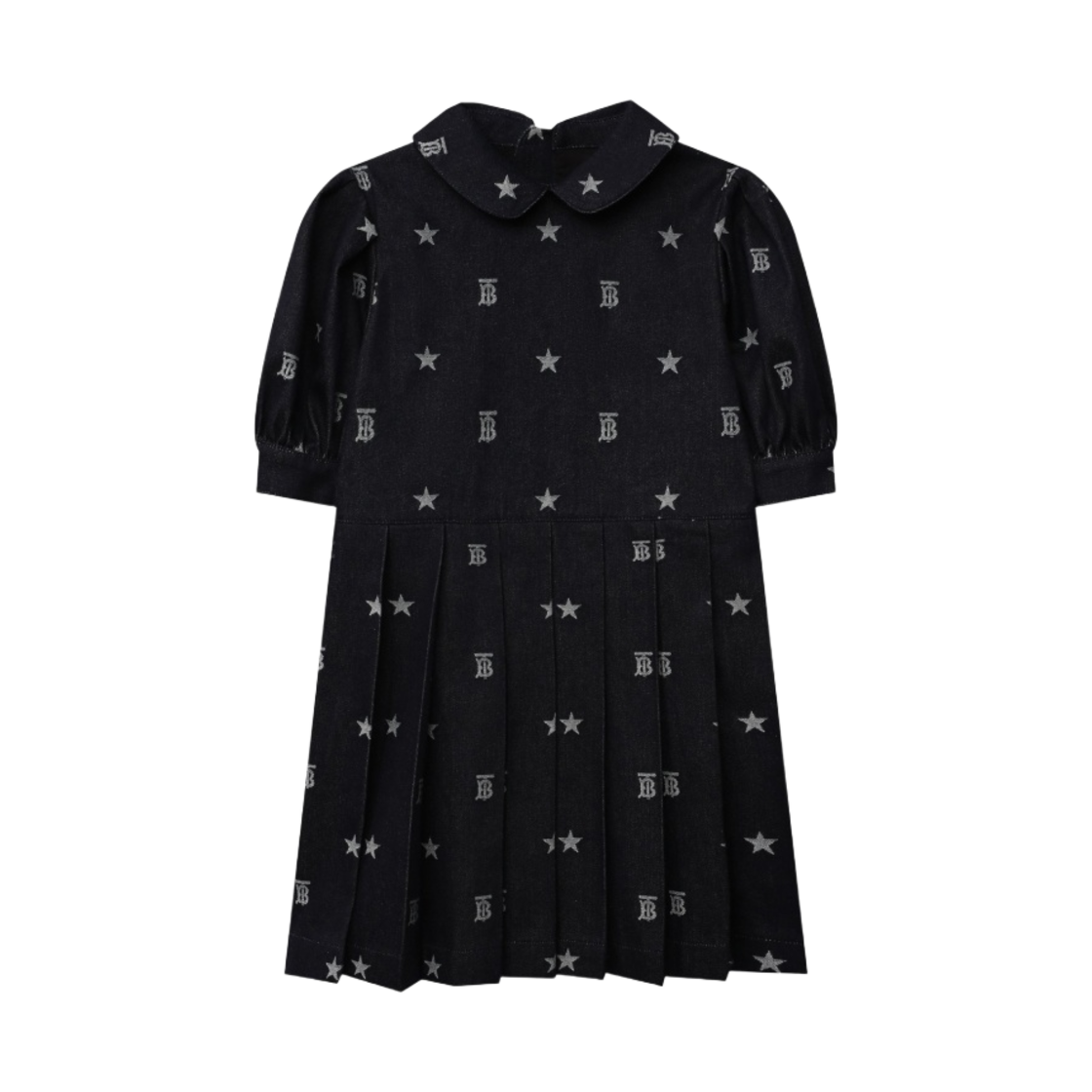 (키즈) 버버리 스타 모노그램 모티프 퍼프 슬리브 드레스 데님 인디고((Kids) Burberry Star and Monogram Motif Puff Sleeve Denim Dress Indigo) - 1