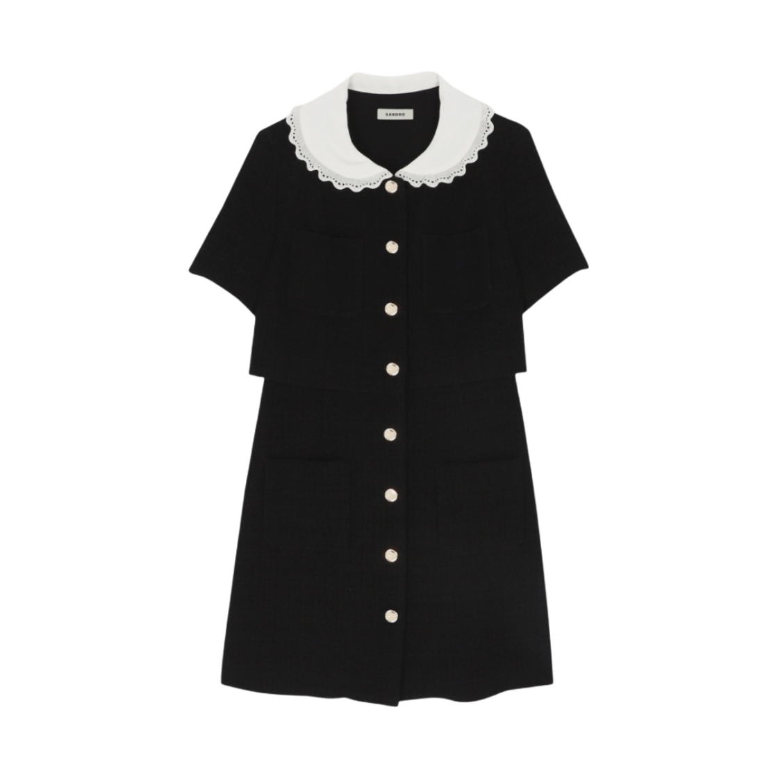 (W) 산드로 숏 트위드 드레스 블랙((W) Sandro Short Tweed Dress Black)