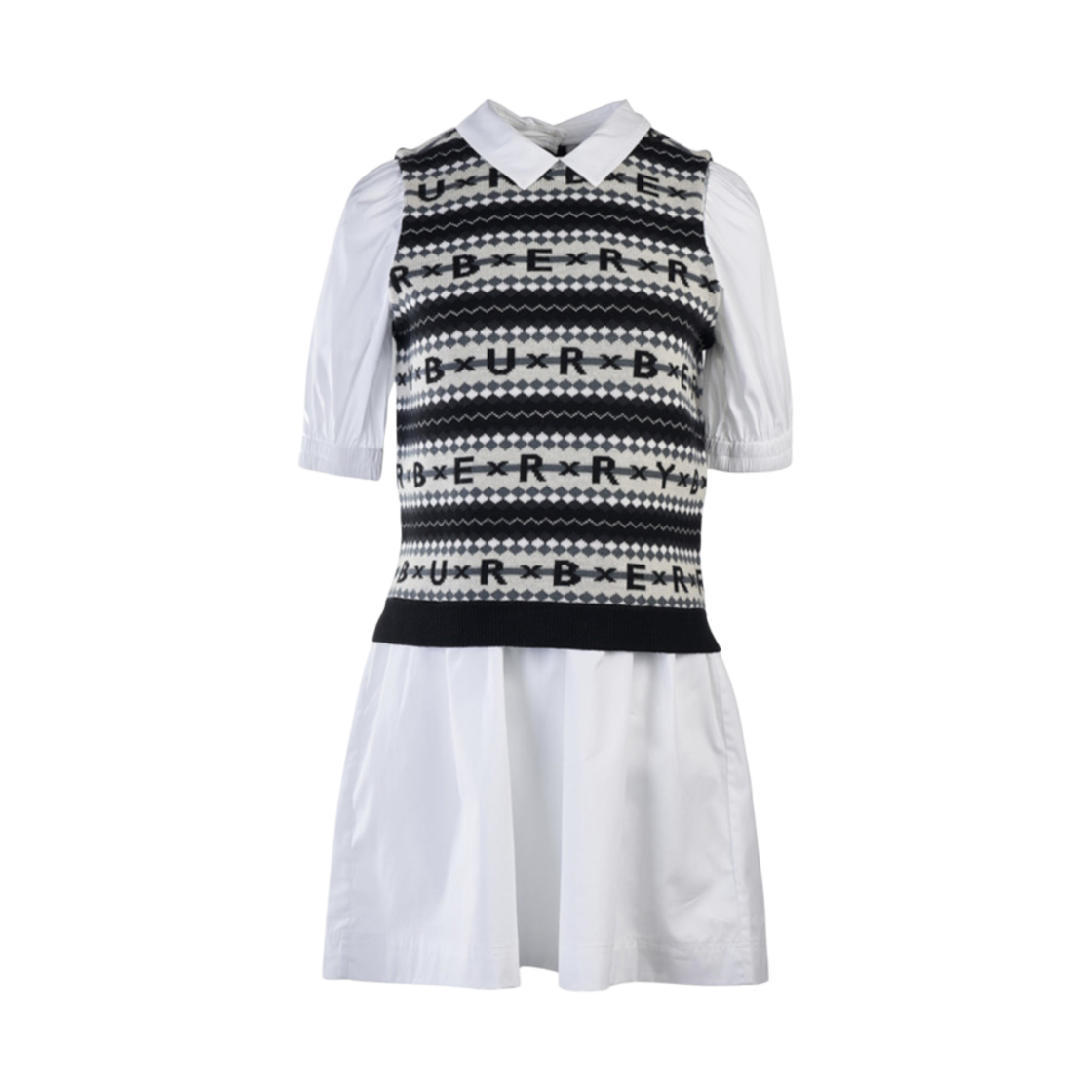 8053976 (Kids) Burberry Fair Isle Logo Stretch Dress White